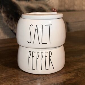 Rae Dunn White Ceramic Stacking Salt & Pepper Cellar (with small spoon) Decor